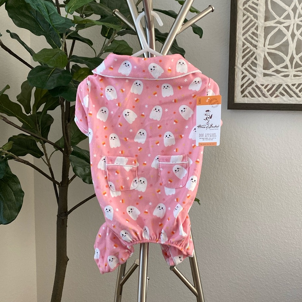 House of Barker | Pink Halloween Ghost, Candy Corn & Stars Dog Pajamas – Medium